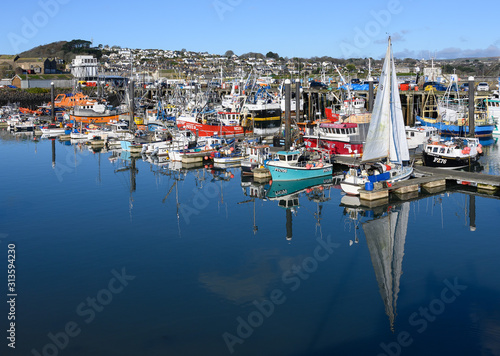 boats in the harbour in Newlyn, Cornwall