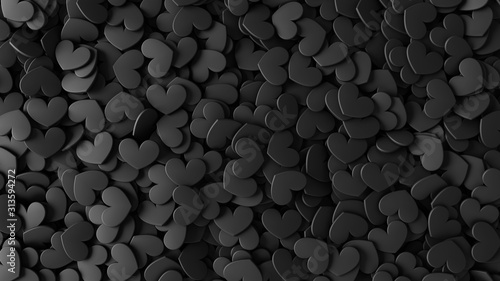 Heap from many small black hearts. Valentine day design concept. Love background. 3D rendering image. photo