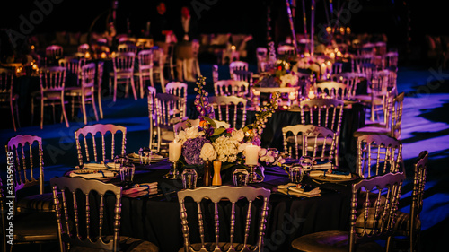Elegantly decorated wedding table set