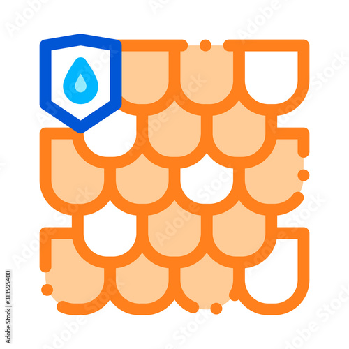 Waterproof Material Roof Vector Thin Line Icon. Waterproof Material Tile Quadrel Straddle, Industrial Use Linear Pictogram. Clothes, Moisture Absorbing Substance Illustration