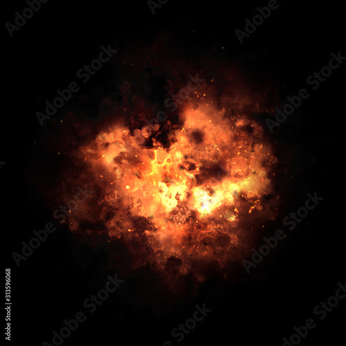 realistic explosion fire ball slow motion on black background