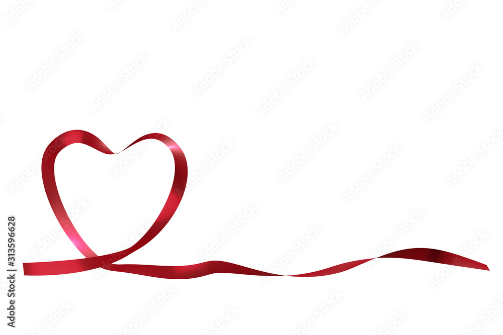 Heart ribbon isolated on a white background with cliping path.3D rendering