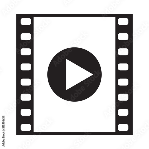 Film strip with play button icon. Video and movie concept. Vector illustration.