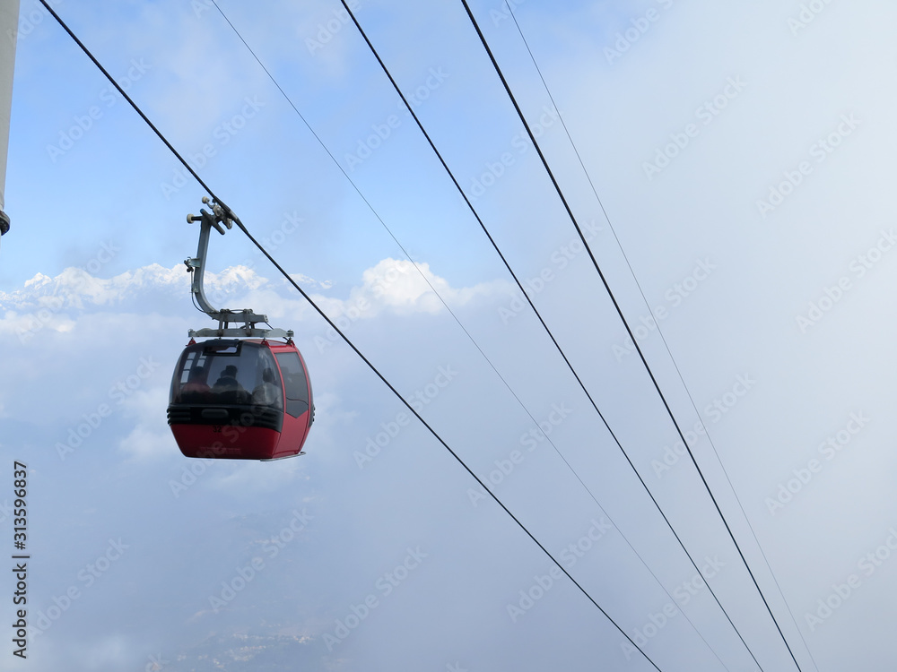 Chandragiri cable car riding above the clouds in Chandragiri hills, Nepal