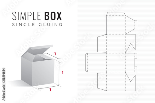 Foto Simple Packaging Box Die Cut Cube Template with 3D Preview - Black Editable Blue