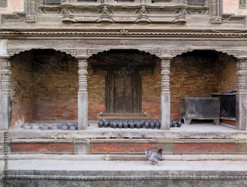  Clay pots drying under the ceiling of a building in Bhaktapur Durbar square in Nepal