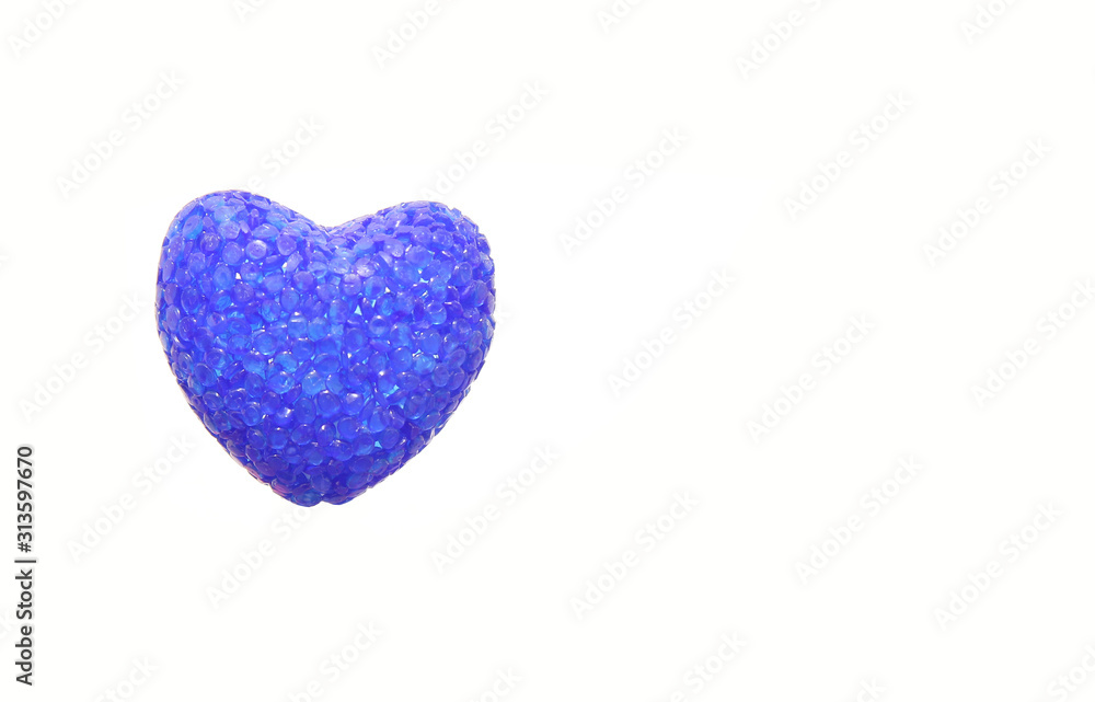 blue heart on a white background with place for text with the right