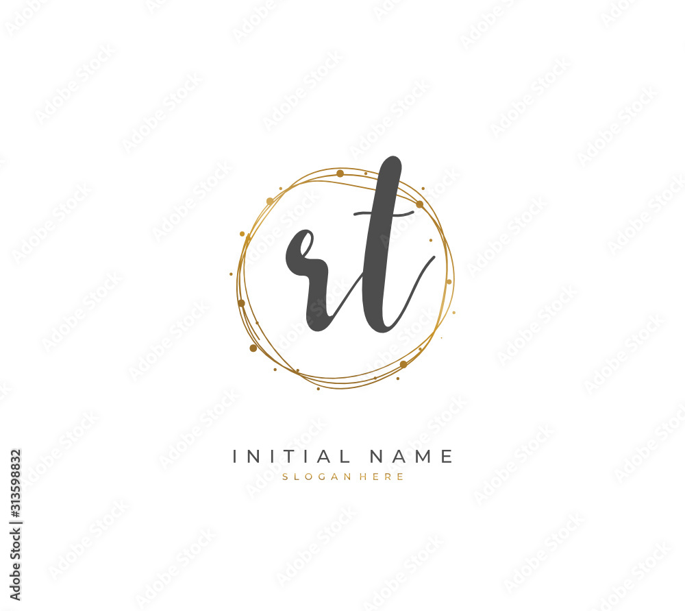 Handwritten initial letter R T RT for identity and logo. Vector logo template with handwriting and signature style. Handwritten initial letter R T RT for identity and logo. Vector logo template with handwriting and signature style.