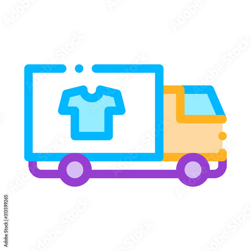 Laundry Service Delivery Vector Thin Line Icon. Truck Cargo Laundry Service, Washing Clothes Dress Linear Pictogram. Laundromat, Dry-Cleaning, Launderette, Stain Removal Illustration