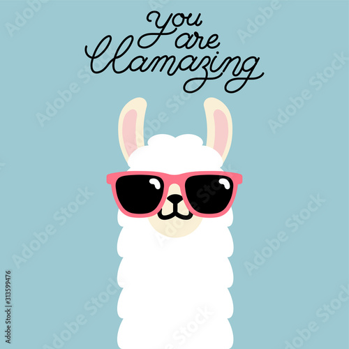 Cute cartoon llama alpaca vector graphic design. Llama character illustration for nursery design, poster, greeting, birthday card, baby shower design and party decor