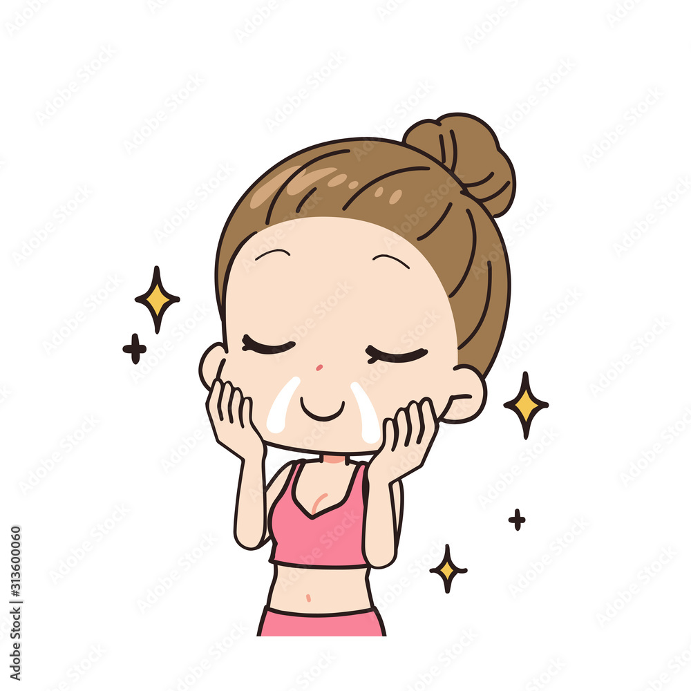 パックをする女性の斜めイラスト 上半身 パックをする女性の斜めイラスト 上半身