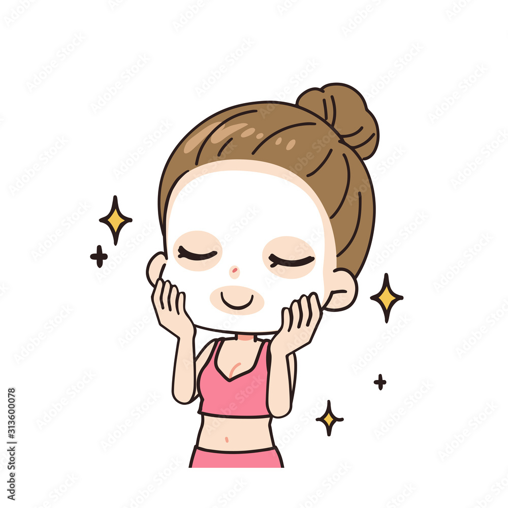 パックをする女性の斜めイラスト 上半身 パックをする女性の斜めイラスト 上半身