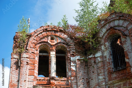 The destroyed Church of the Iveron Icon of the Mother of God. Lykoshino village  Tver region  Russia