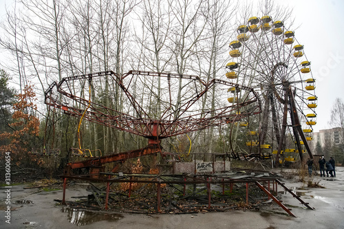 Canvas Print Abandoned amusement park in ghost town Prypiat in Chornobyl exclusion zone