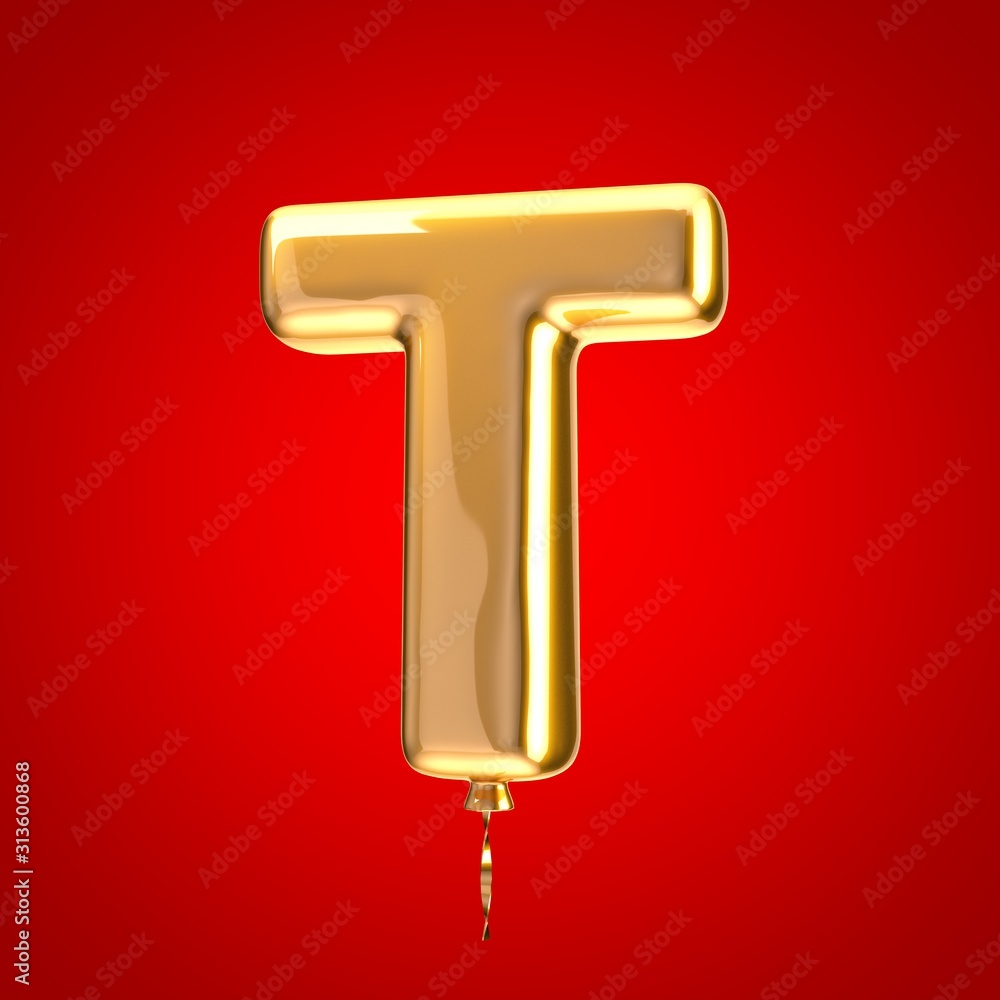 Gold balloon font letter T uppercase Gold balloon font letter T uppercase
