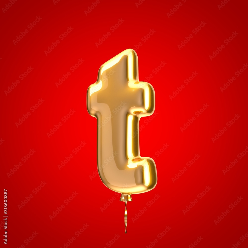 Gold balloon font letter T lowercase Gold balloon font letter T lowercase