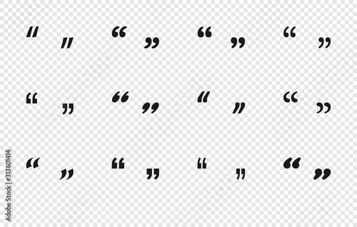 Quotes collection. Quote vector Icons, isolated on transparent background. Trendy Quotes in modern simple flat design. Big set of Quotation Marks. Vector
