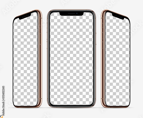 3D Smartphone screen mockup. Smartphone  Gold color in three planes vith blank screen for your design. Vector illustration EPS10	