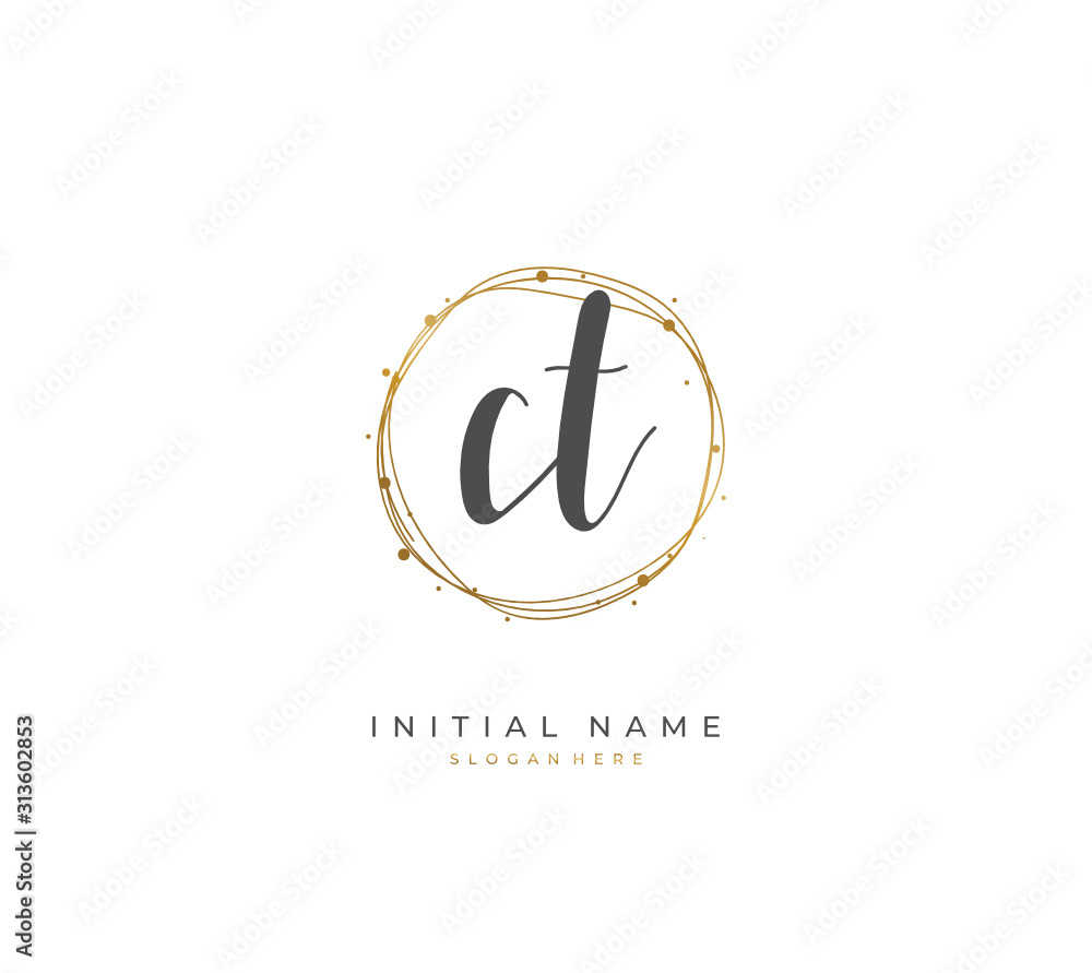 Handwritten initial letter C T CT for identity and logo. Vector logo template with handwriting and signature style. Handwritten initial letter C T CT for identity and logo. Vector logo template with handwriting and signature style.