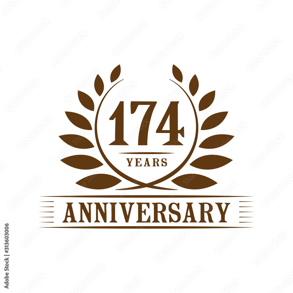 174 years logo design template. One hundred seventy fourth anniversary vector and illustration. 174 years logo design template. One hundred seventy fourth anniversary vector and illustration.