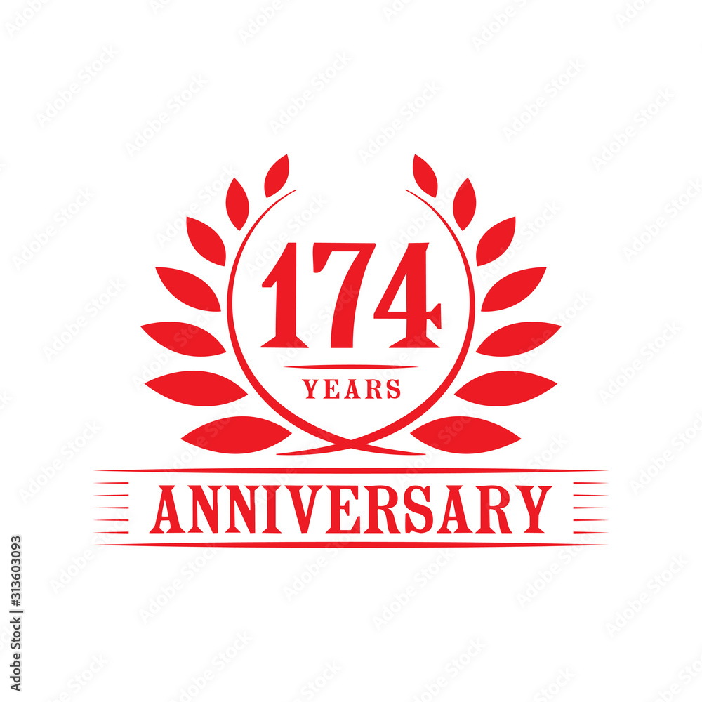 174 years logo design template. One hundred seventy fourth anniversary vector and illustration. 174 years logo design template. One hundred seventy fourth anniversary vector and illustration.