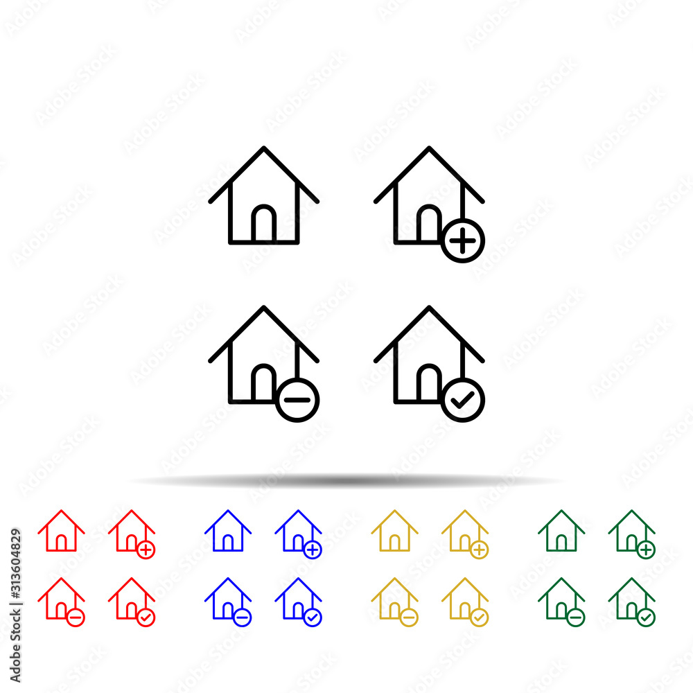 house, plus, check, minus sign multi color style icon. Simple thin line, outline vector of web icons for ui and ux, website or mobile application house, plus, check, minus sign multi color style icon. Simple thin line, outline vector of web icons for ui and ux, website or mobile application