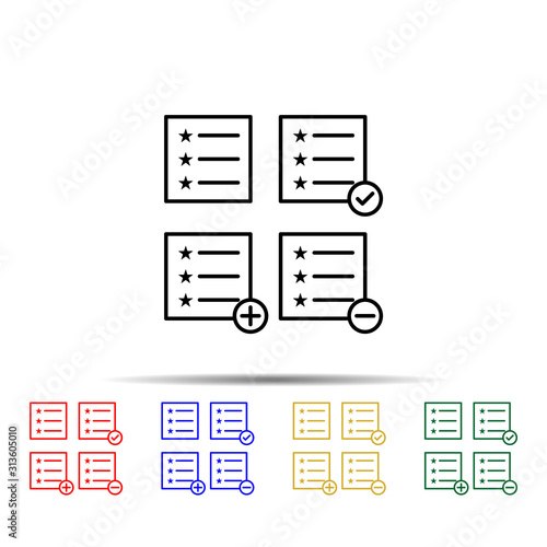 test, list, plus, check, minus sign multi color style icon. Simple thin line, outline vector of web icons for ui and ux, website or mobile application