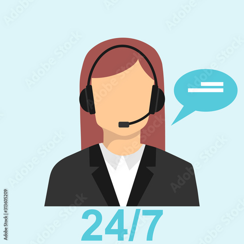 Call center icon. Customer service and support center. Call center operator. Vector illustration.