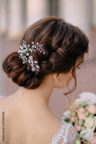 bride's wedding hairstyle from behind, close-up