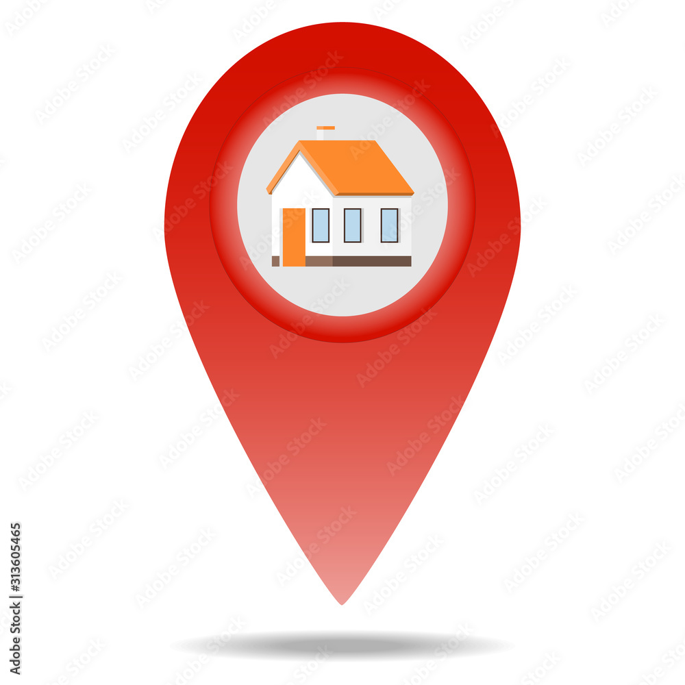 Location at home. Location on the map of the house. Pointer with the image of the house. Vector illustration. Location at home. Location on the map of the house. Pointer with the image of the house. Vector illustration.