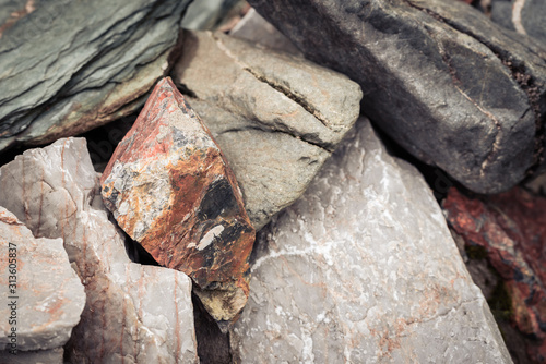 Sharp fragments of stones in the mountains on the rocks.