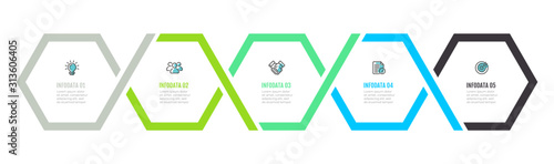 Business Infographic template. Timeline label design with marketing icons and 5 step. Vector illustration.