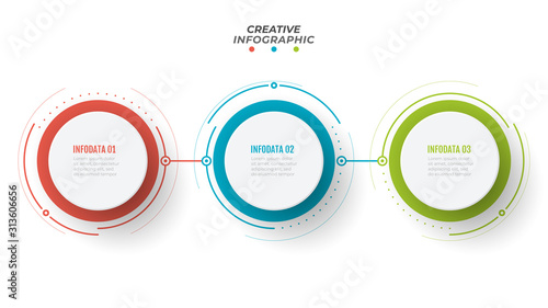 Timeline Infographics template. Business concept with 3 steps, circles and marketing icons. Vector illustration. Can be used for workflow diagram, info chart, graph, presentation. 