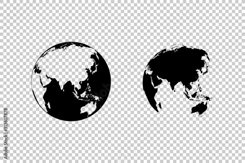 Earth globe isolated on transparent background. Earth Map in circle. World Map globe. Earth globe vector icon. Black icon World Map in modern simple web design. Vector