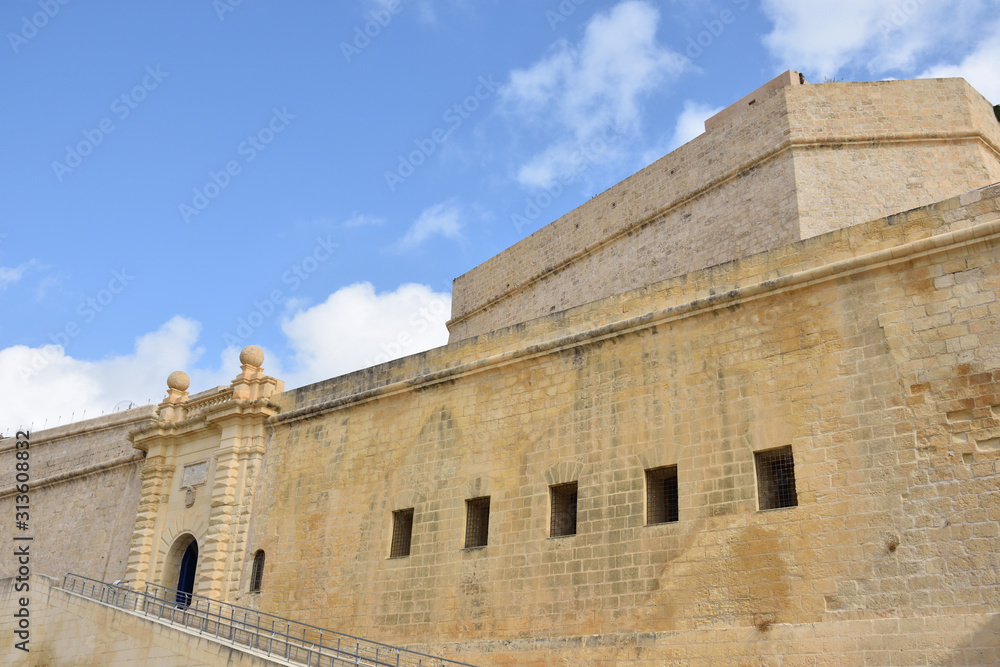 Fort St Angelo (Forti Sant Anglu), located at Birgu Waterfront, Malta, Vittoriosa bay of the Mediterranean sea