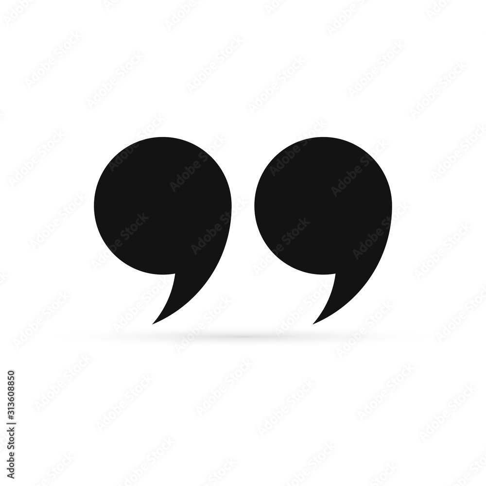 Quotes icon isolated on white. Quotation mark black isolated on white background. Sticker. Vector stock illustration. Quotes icon isolated on white. Quotation mark black isolated on white background. Sticker. Vector stock illustration.