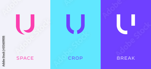 Set of letter U minimal logo icon design template elements
