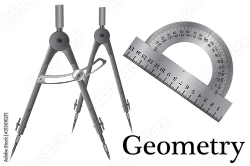 Metal compass for use in drawing works and geometry lessons, schoolchildren and students in educational institutions, compass, protractor - a set of pupils.