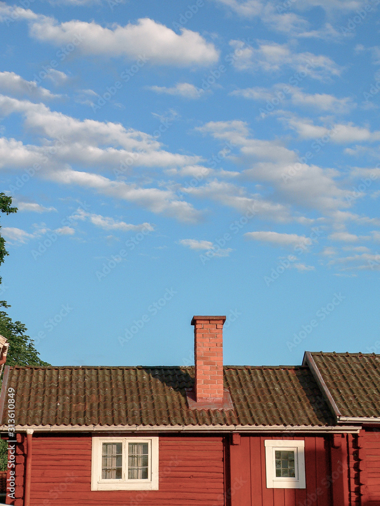 red roof with chimney, dalarna ,sweden
