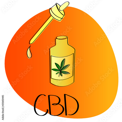CBD Cannabinoid Oil Bottle with a Pipette and a Drop