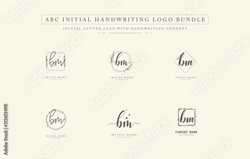 Initial letter B M BM bundle for identity and logo. Vector logo template with handwriting and signature style.