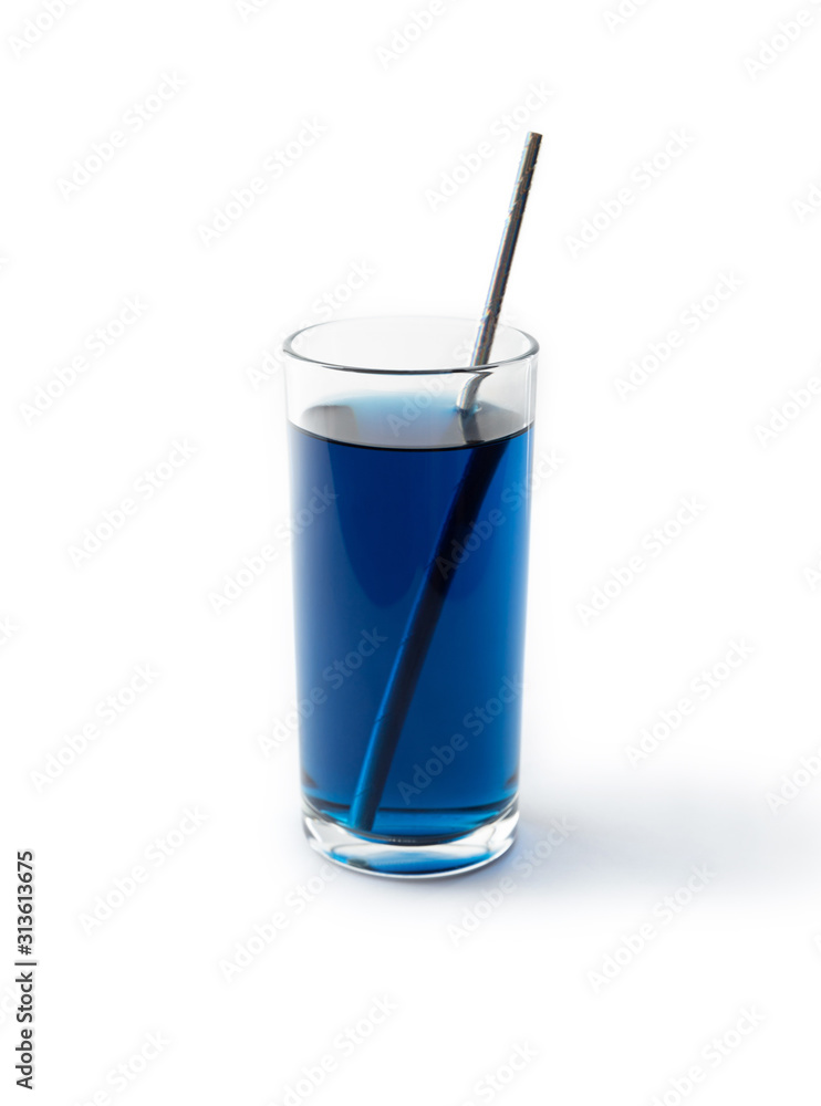 Iced blue butterfly pea drink. Healthy thai traditional cocktail in glass. Iced blue butterfly pea drink. Healthy thai traditional cocktail in glass.