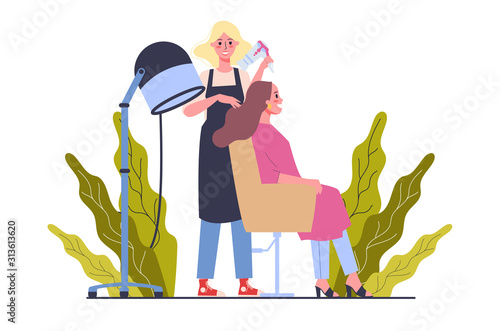 Beauty center service concept. Beauty salon visitors having diffrent procedure.
