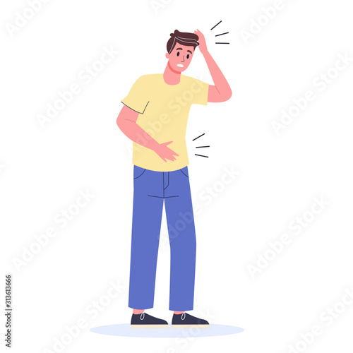 Man with disease symptoms set on white background