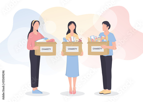 Charity concept. People donate stuff to help poor people.