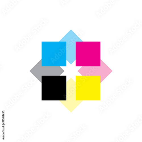 Rotation Square with CMYK color logo design vector