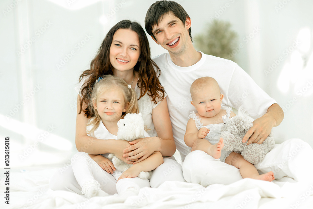 background image of a young happy family.