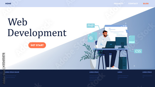 Website development horizontal banner. Web page programming