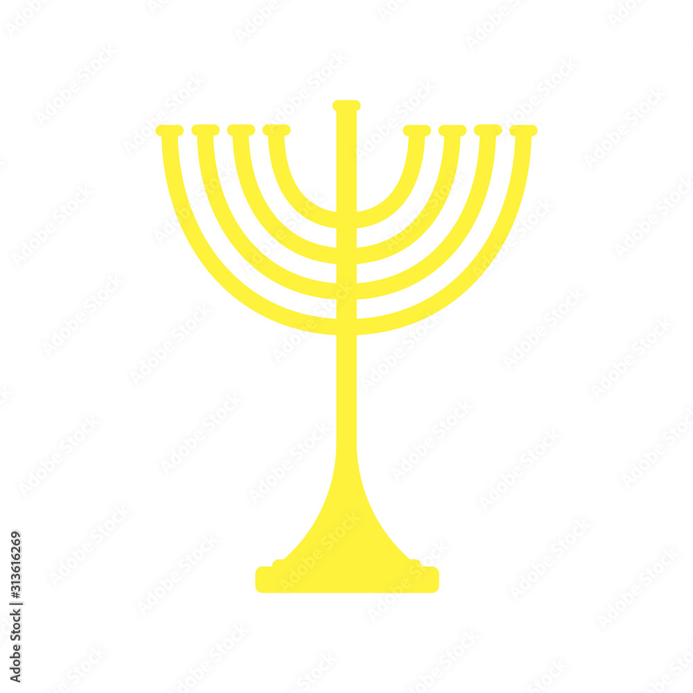 Menorah vector icon. Menorah - Traditional seven-branched Jewish candlestick for Hanukkah design. Isolated on white background. Vector illustration. Menorah vector icon. Menorah - Traditional seven-branched Jewish candlestick for Hanukkah design. Isolated on white background. Vector illustration.