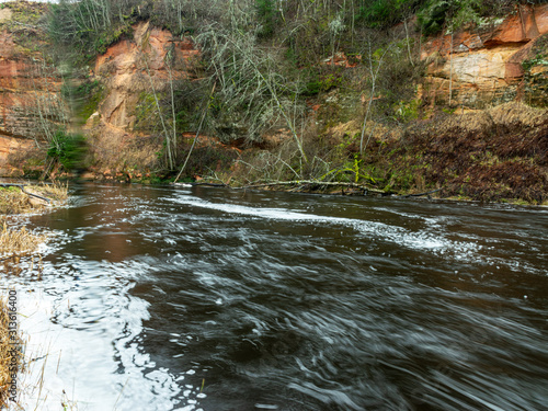 Fototapeta Naklejka Na Ścianę i Meble -  landscape with sandstone cliff and river